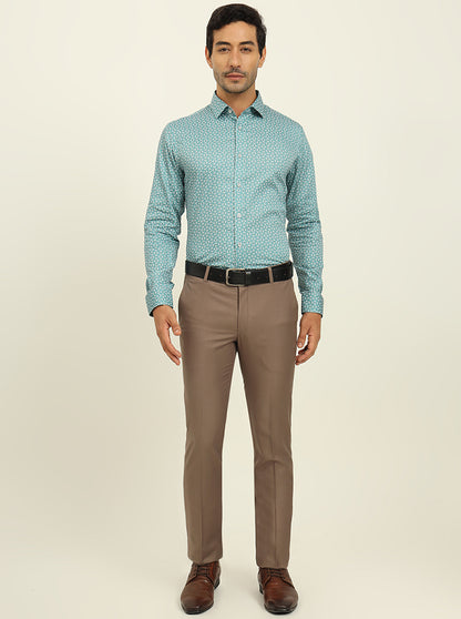 Green Printed Slim Fit Formal Shirt | Metal