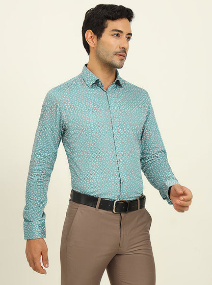 Green Printed Slim Fit Formal Shirt | Metal