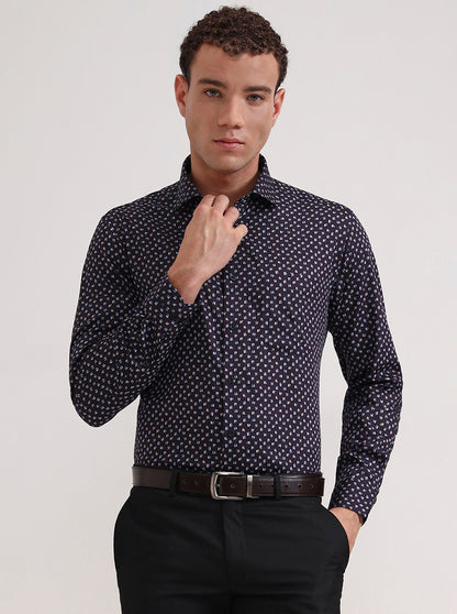 Blue & Brown Printed Slim Fit Formal Shirt | Metal
