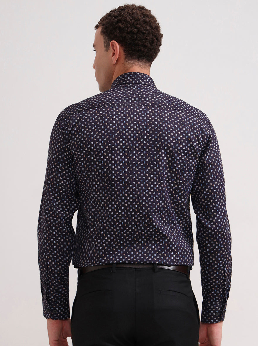 Blue & Brown Printed Slim Fit Formal Shirt | Metal