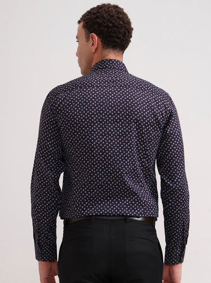 Blue & Brown Printed Slim Fit Formal Shirt | Metal