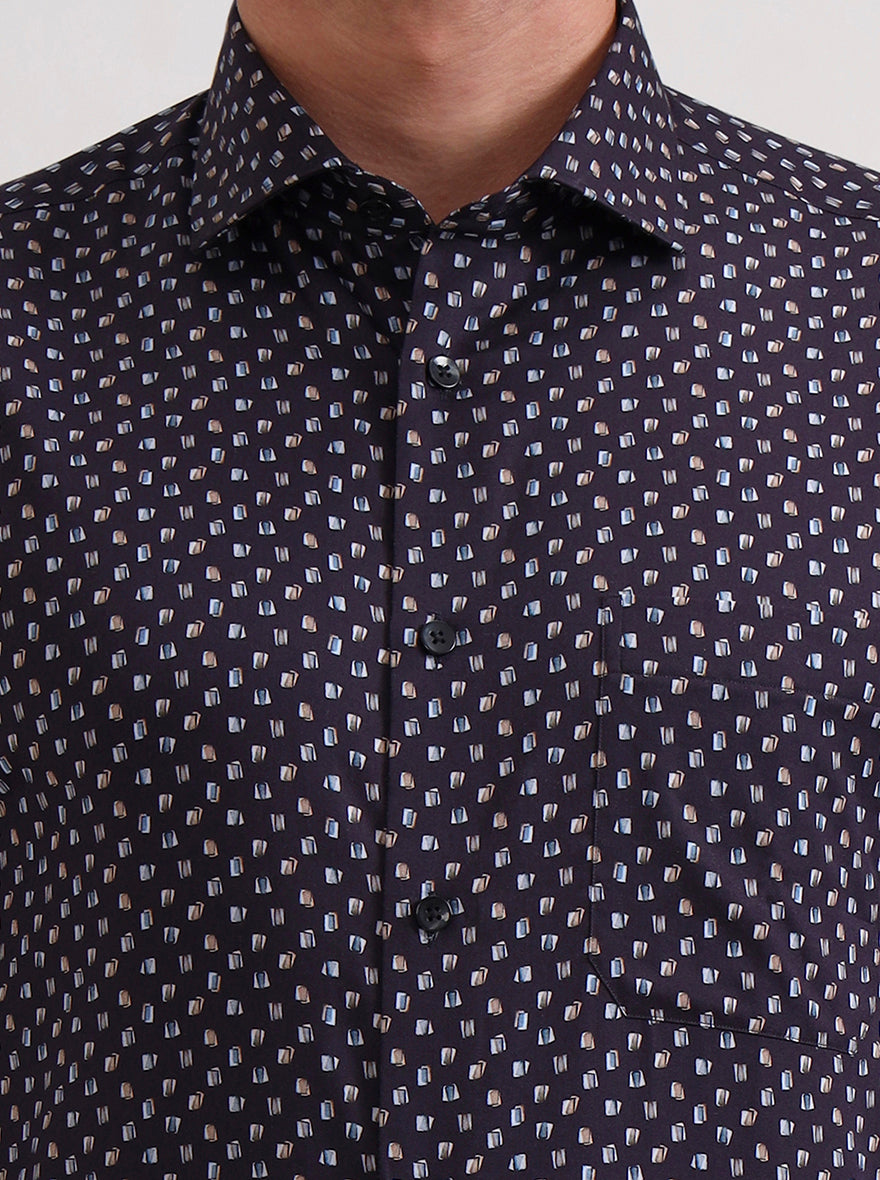 Blue & Brown Printed Slim Fit Formal Shirt | Metal
