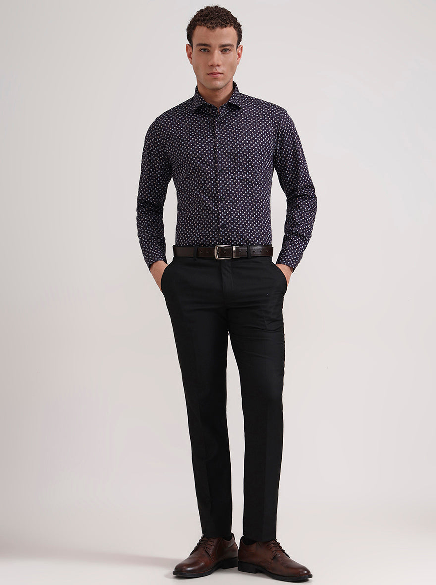 Blue & Brown Printed Slim Fit Formal Shirt | Metal
