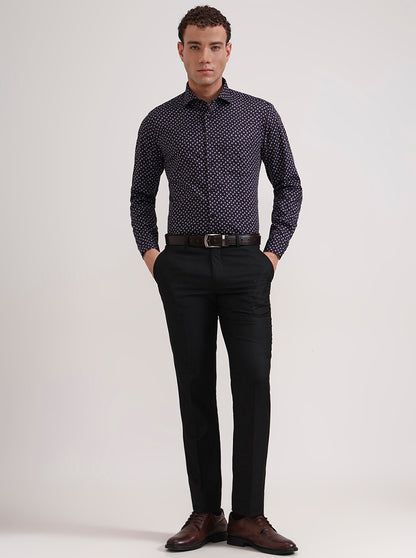 Blue & Brown Printed Slim Fit Formal Shirt | Metal
