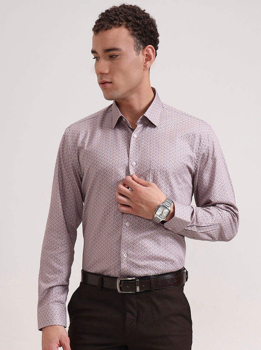 Pink Printed Regular Fit Formal Shirt | JadeBlue