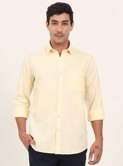 Lemon Yellow Solid Slim Fit Semi Casual Shirt | JadeBlue