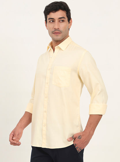 Lemon Yellow Solid Slim Fit Semi Casual Shirt | JadeBlue
