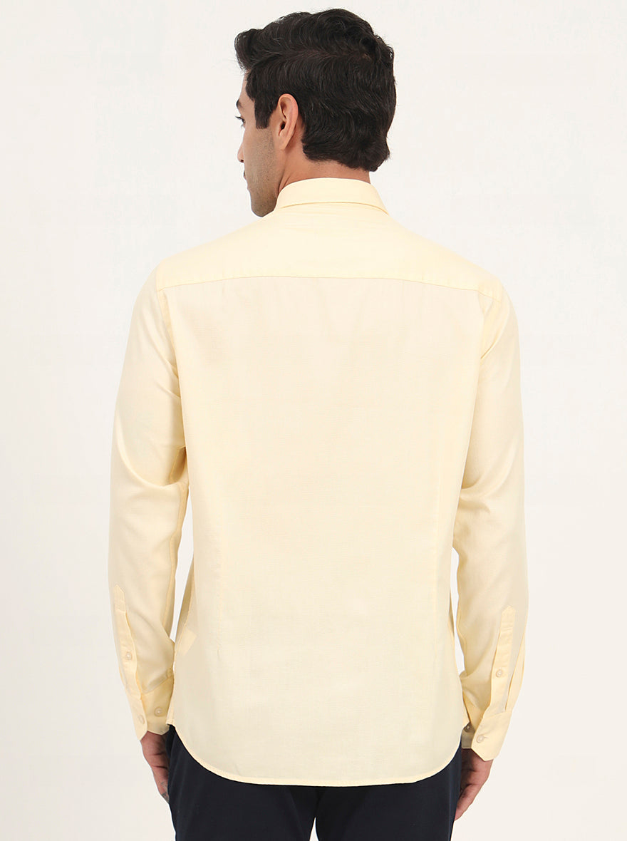 Lemon Yellow Solid Slim Fit Semi Casual Shirt | JadeBlue