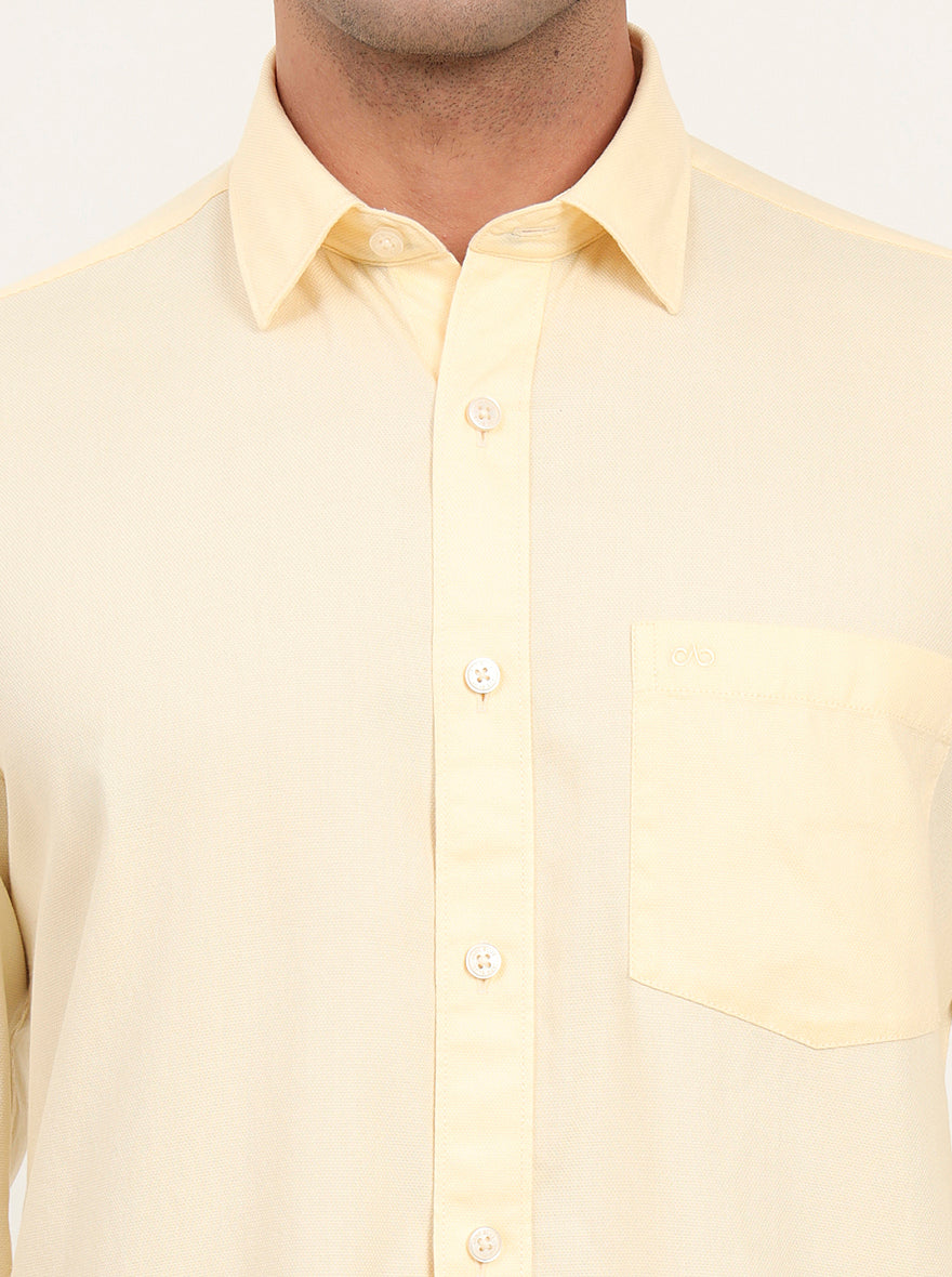 Lemon Yellow Solid Slim Fit Semi Casual Shirt | JadeBlue