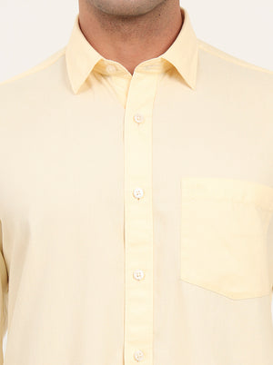 Lemon Yellow Solid Slim Fit Semi Casual Shirt | JadeBlue