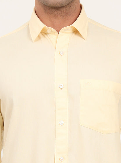 Lemon Yellow Solid Slim Fit Semi Casual Shirt | JadeBlue
