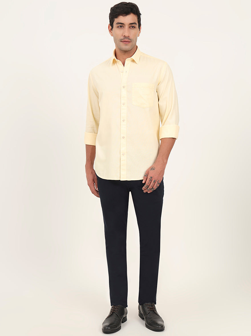 Lemon Yellow Solid Slim Fit Semi Casual Shirt | JadeBlue