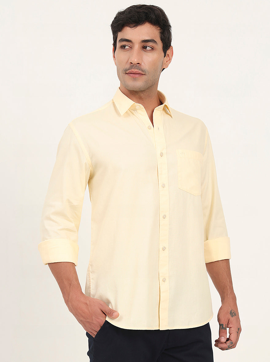 Lemon Yellow Solid Slim Fit Semi Casual Shirt | JadeBlue