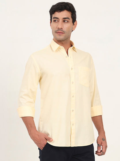 Lemon Yellow Solid Slim Fit Semi Casual Shirt | JadeBlue