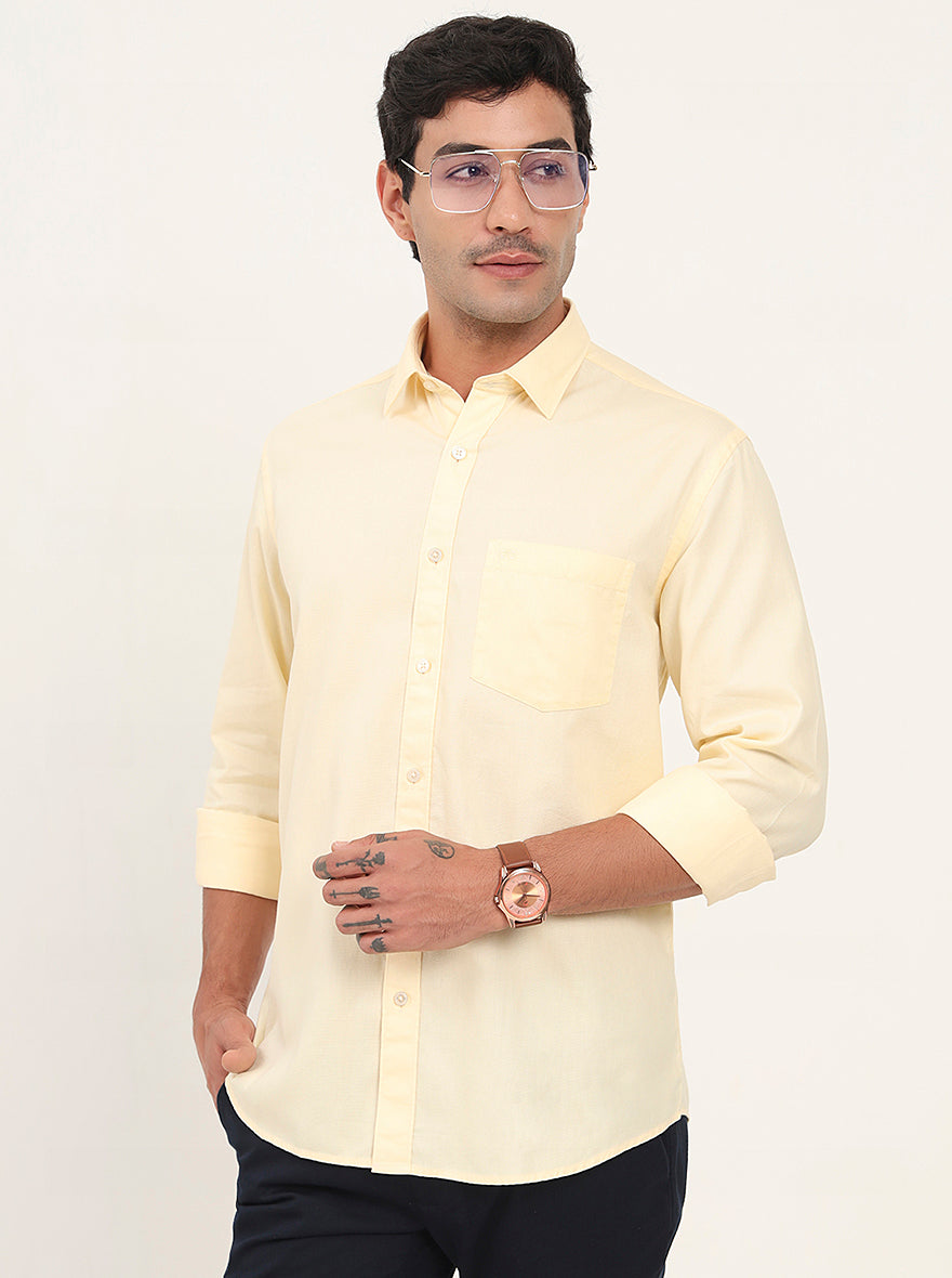 Lemon Yellow Solid Slim Fit Semi Casual Shirt | JadeBlue