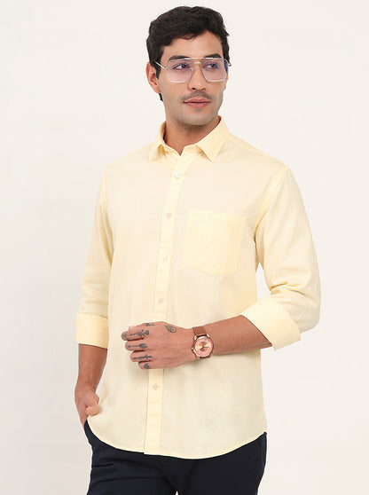 Lemon Yellow Solid Slim Fit Semi Casual Shirt | JadeBlue