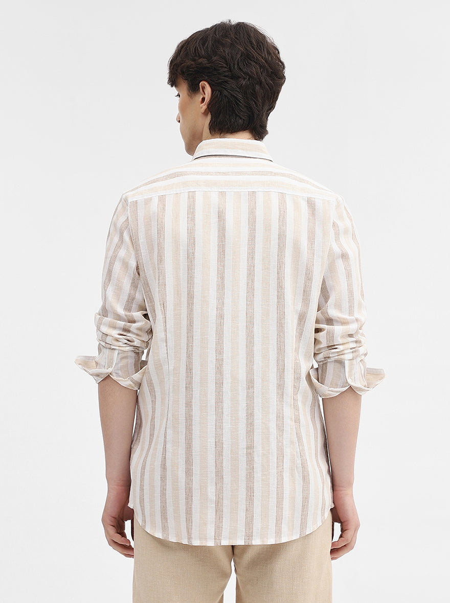 Beige Striped Slim Fit Casual Shirt | JadeBlue