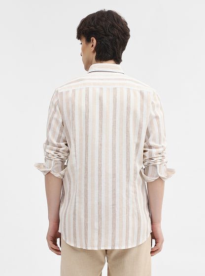Beige Striped Slim Fit Casual Shirt | JadeBlue