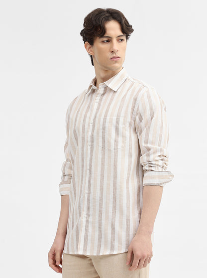 Beige Striped Slim Fit Casual Shirt | JadeBlue
