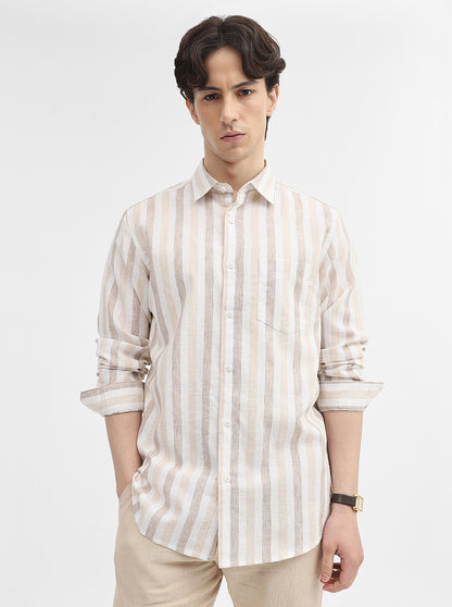 Beige Striped Slim Fit Casual Shirt | JadeBlue