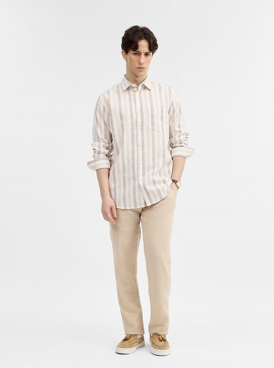 Beige Striped Slim Fit Casual Shirt | JadeBlue