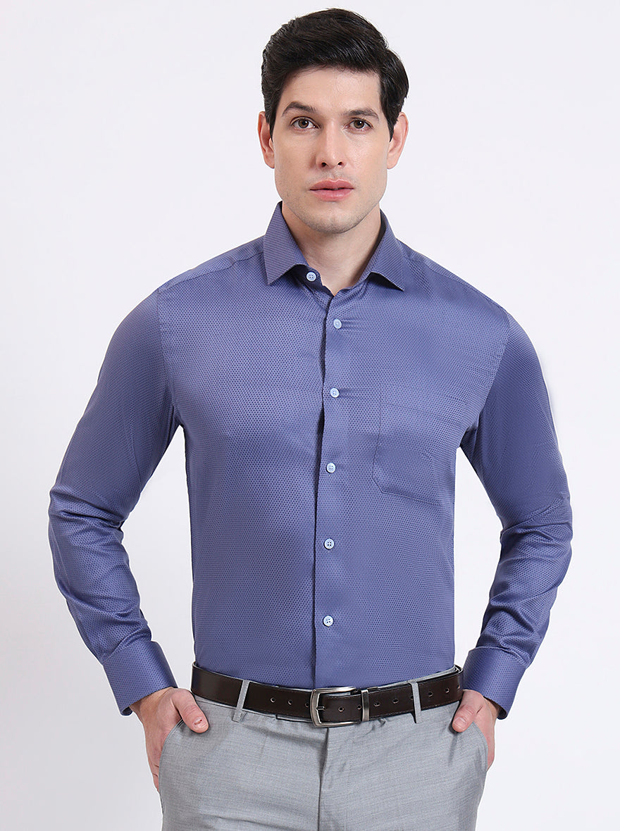 Blue Solid Slim Fit Formal Shirt | Metal