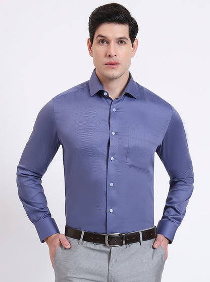 Blue Solid Slim Fit Formal Shirt | Metal