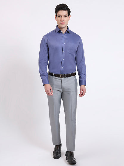 Blue Solid Slim Fit Formal Shirt | Metal
