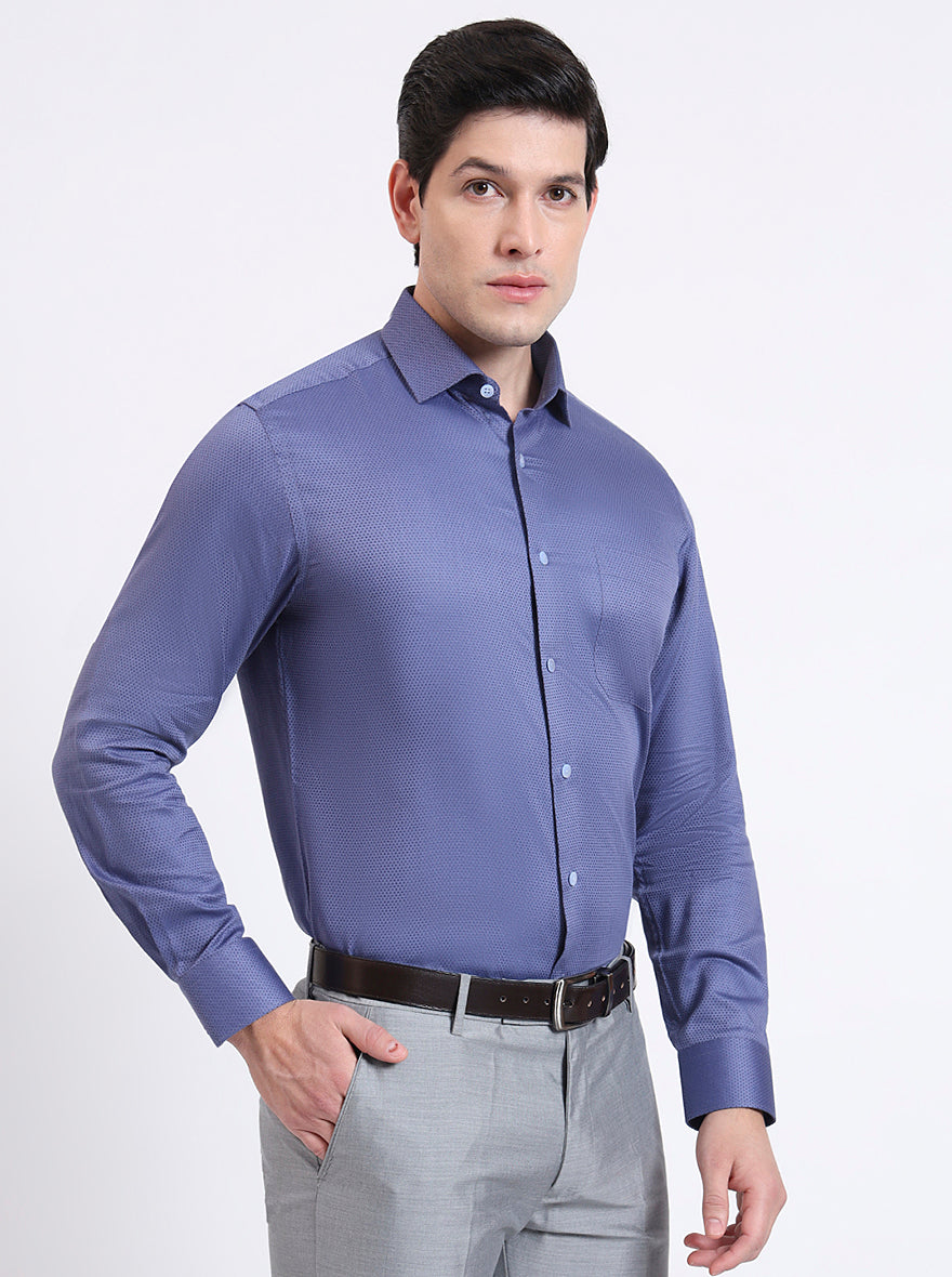 Blue Solid Slim Fit Formal Shirt | Metal
