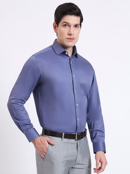 Blue Solid Slim Fit Formal Shirt | Metal