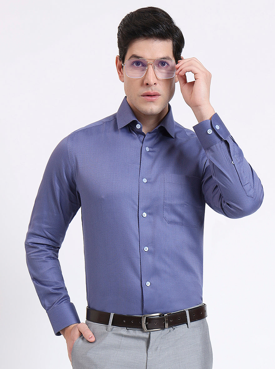 Blue Solid Slim Fit Formal Shirt | Metal