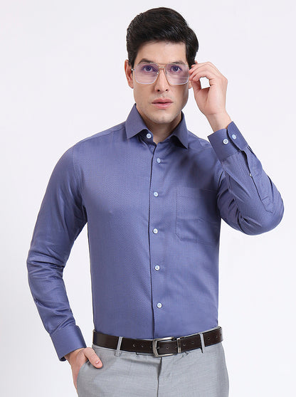 Blue Solid Slim Fit Formal Shirt | Metal