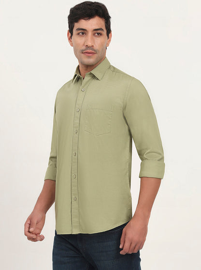 Light Green Solid Slim Fit Semi Casual Shirt | JadeBlue