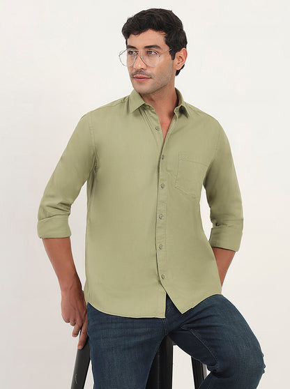 Light Green Solid Slim Fit Semi Casual Shirt | JadeBlue