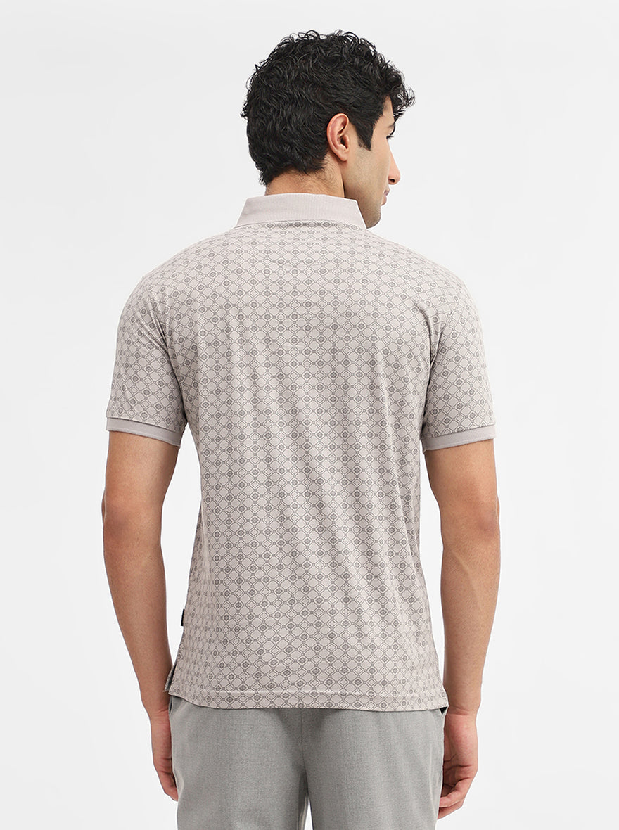 Grey Printed Slim Fit Polo T-Shirt | JadeBlue