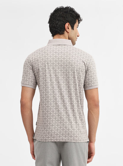 Grey Printed Slim Fit Polo T-Shirt | JadeBlue