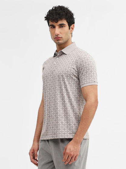 Grey Printed Slim Fit Polo T-Shirt | JadeBlue
