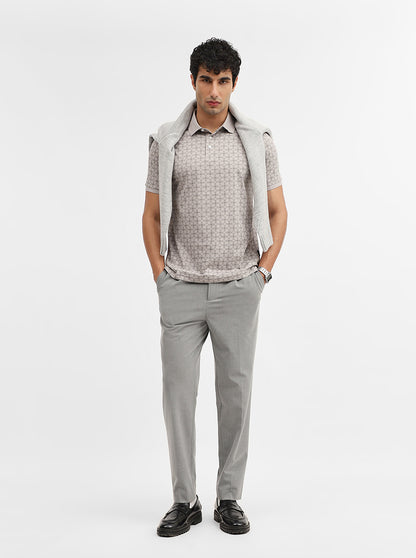 Grey Printed Slim Fit Polo T-Shirt | JadeBlue