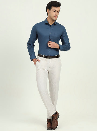 Navy Blue Solid Slim Fit Formal Shirt | Greenfibre