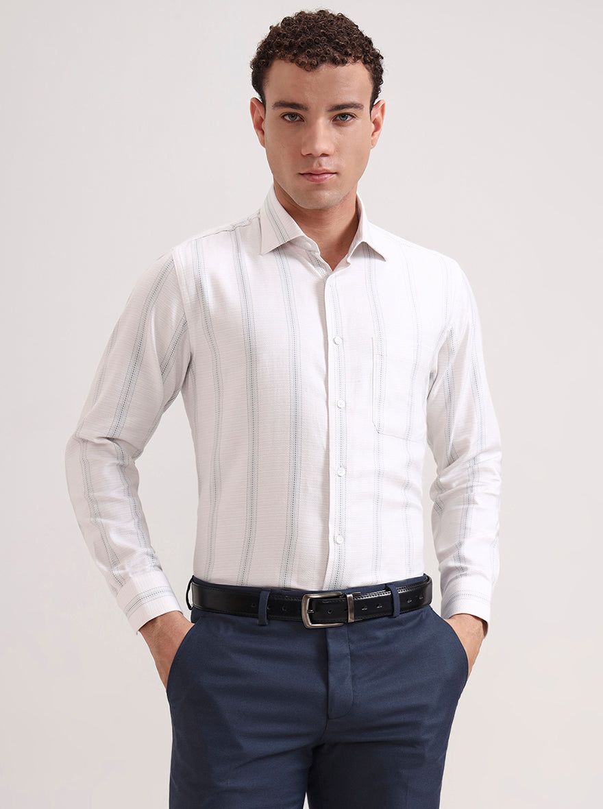 Grey Striped Regular Fit Formal Shirt | Metal