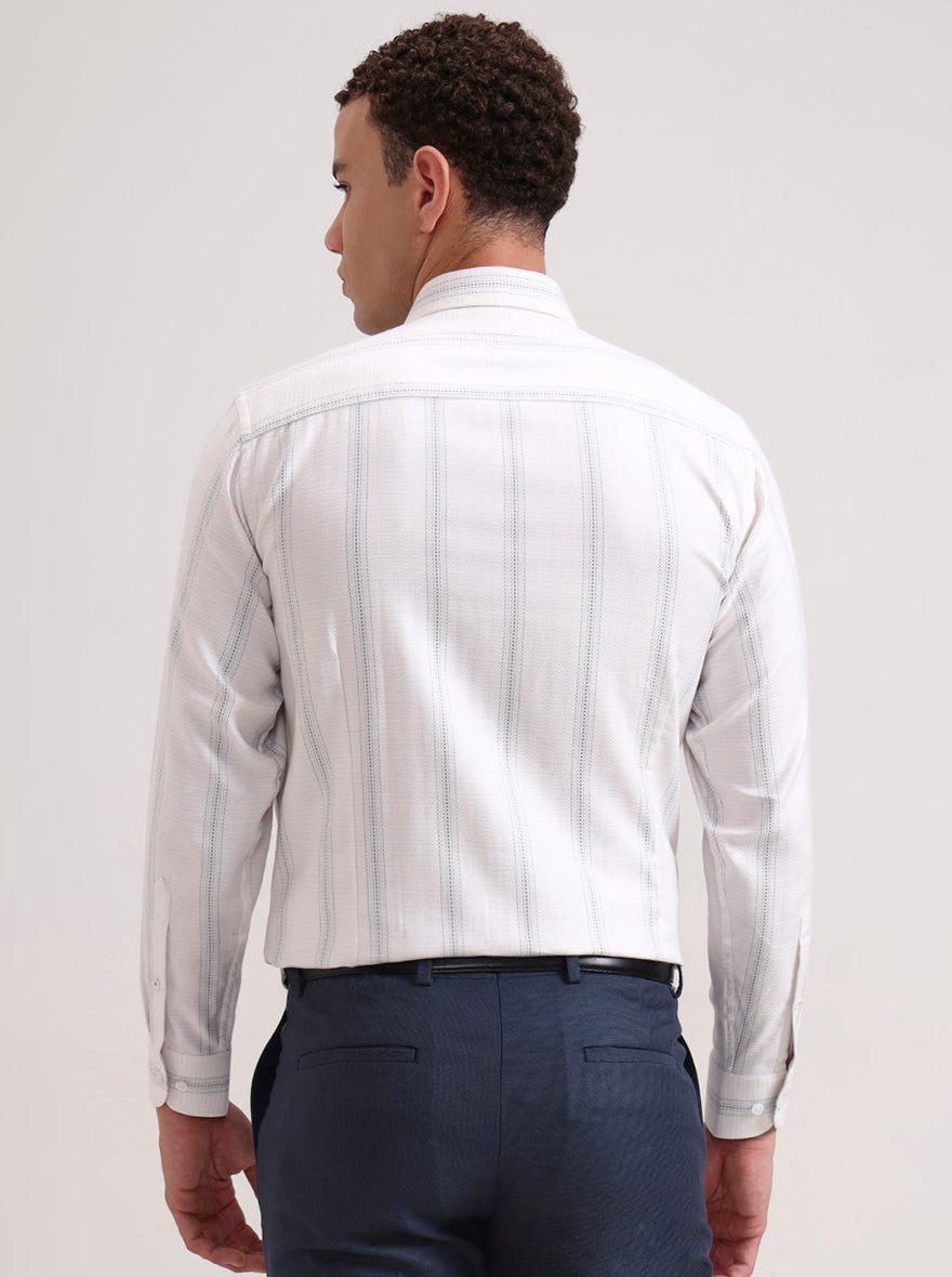 Grey Striped Regular Fit Formal Shirt | Metal
