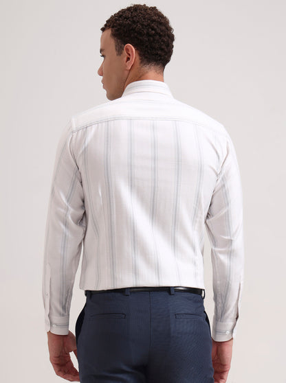 Grey Striped Regular Fit Formal Shirt | Metal