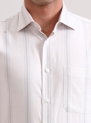 Grey Striped Regular Fit Formal Shirt | Metal