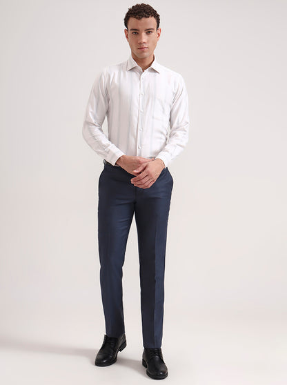 Grey Striped Regular Fit Formal Shirt | Metal