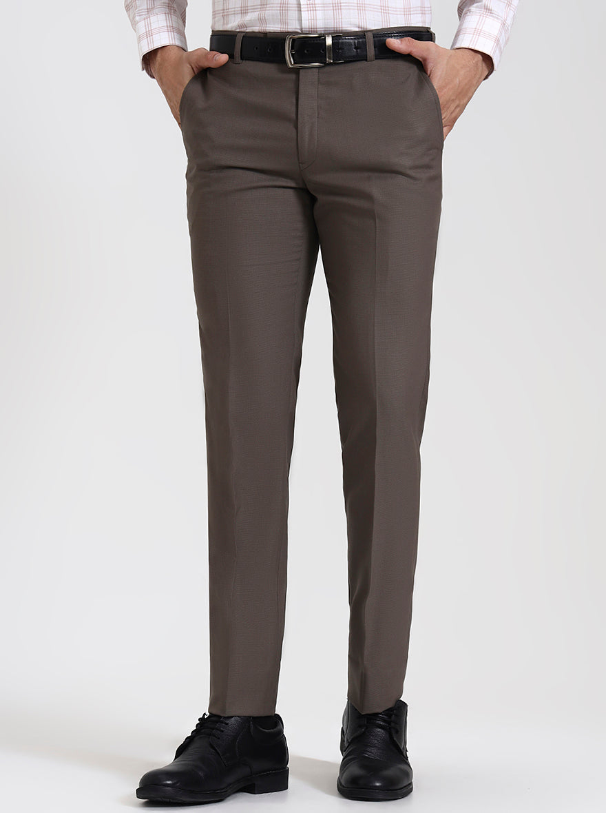 Brown Solid Slim Fit Formal Trouser | JadeBlue Super Luxe