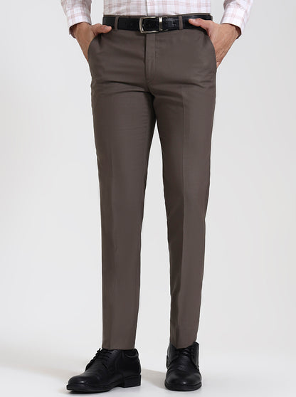 Brown Solid Slim Fit Formal Trouser | JadeBlue Super Luxe