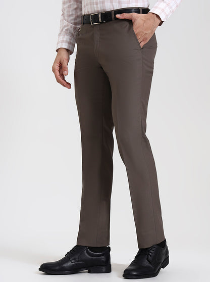 Brown Solid Slim Fit Formal Trouser | JadeBlue Super Luxe