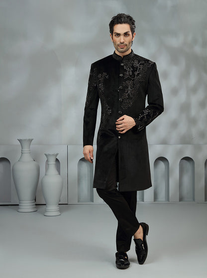 Black Embroidered Indowestern | TULA