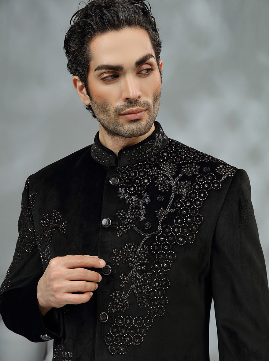 Black Embroidered Indowestern | TULA