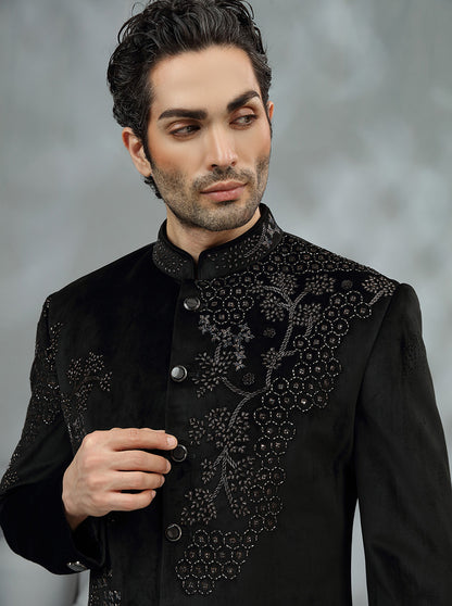 Black Embroidered Indowestern | TULA